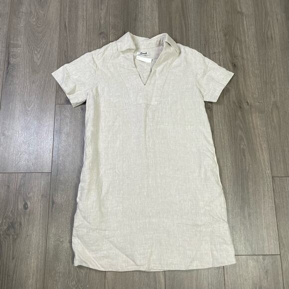 Madewell V Neck 100% Linen Short Sleeve Pockets Mini Dress US Women's XXS New - Picture 2 of 7